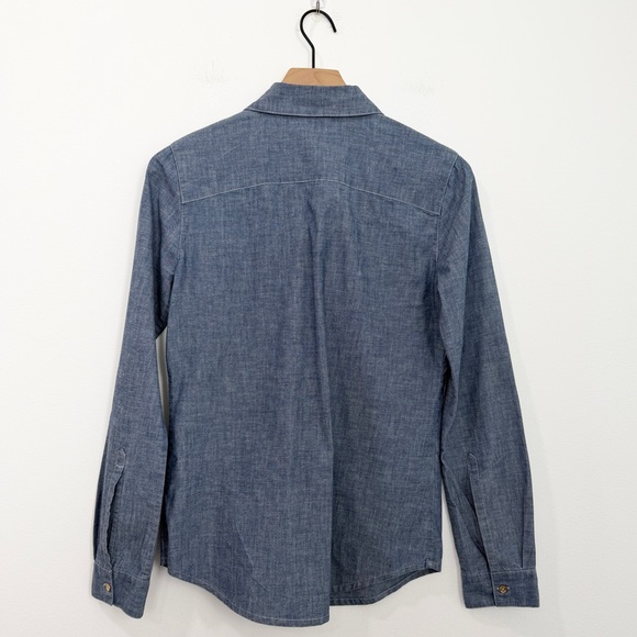 Tory Burch Denim Lightweight Button Down Shirt Size 4 - Picture 2 of 5